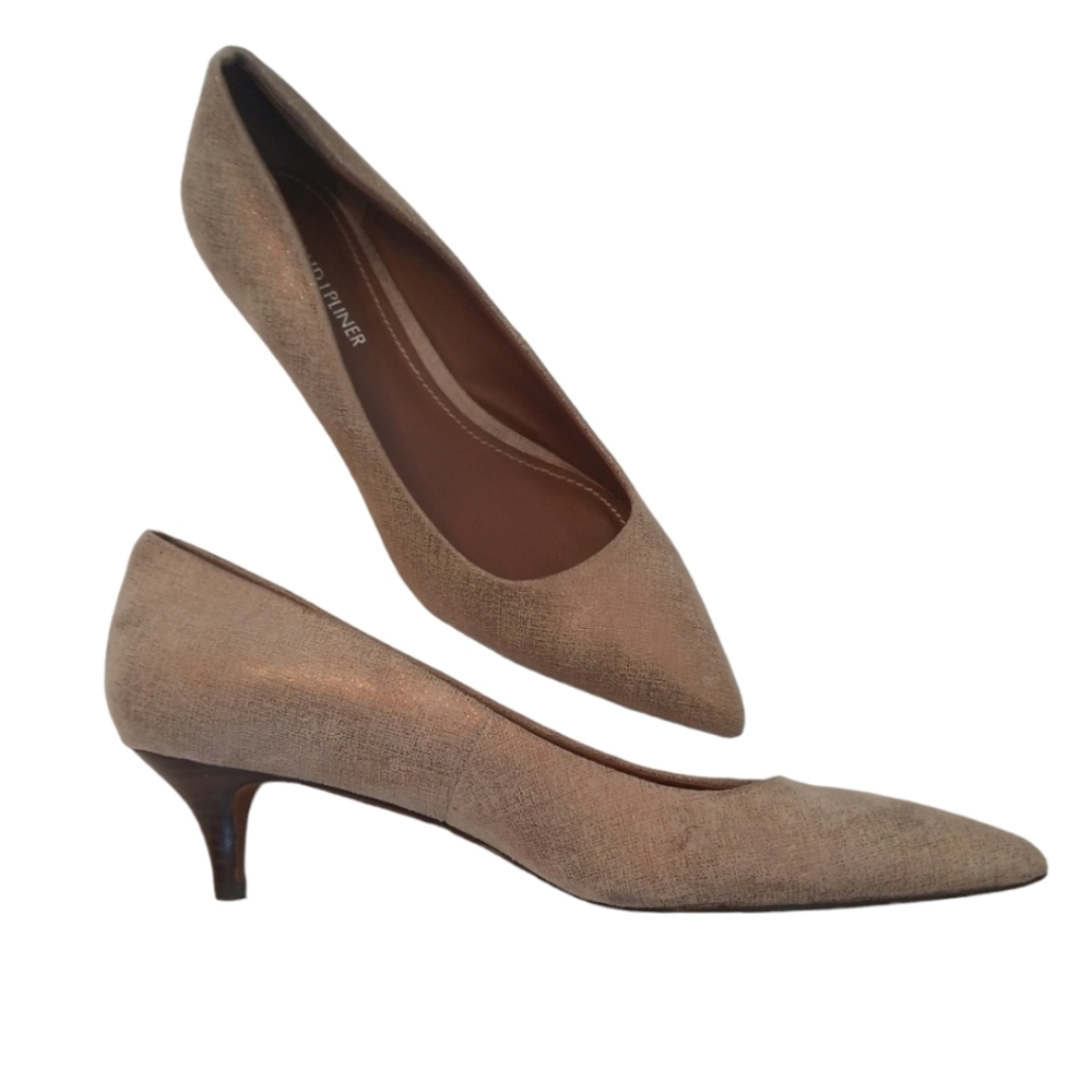 Donald J Pliner Shoes Size 7.5 Pointed Toe Kitten Heel  Leather Metallic
